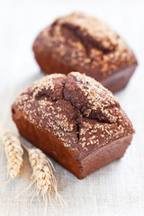 Homemade bread with rye bran, selective focus