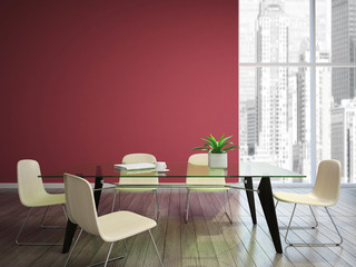 dining room with burgundy walls