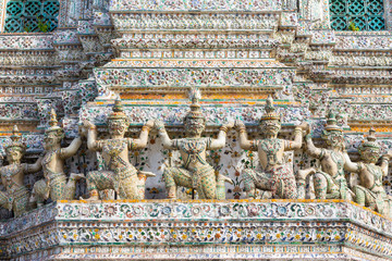 ancient Chinese soldiers decorating of the Stupa at Wat Arun