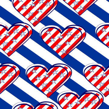 Heart with stars on a background of white and blue stripes