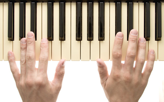 Piano keyboard with hand