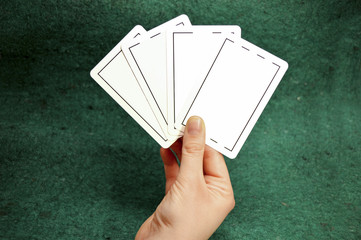 woman showing her cards with copyspace