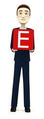 3d render of businessman with letter E