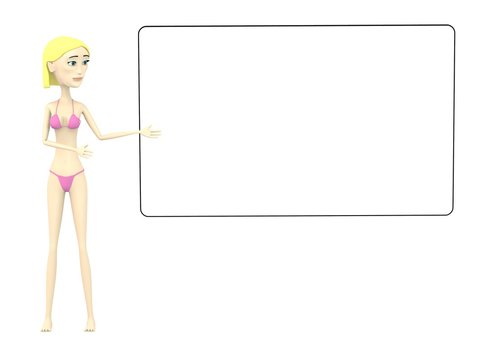 3d render of cartoon female swimmer with empty board