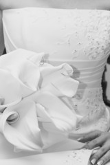 Fototapeta na wymiar wedding flower in hand black and white toned