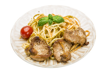 Pork with spaghetti