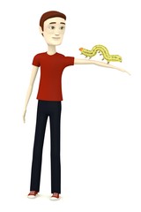 3d render of cartoon character with caterpillar