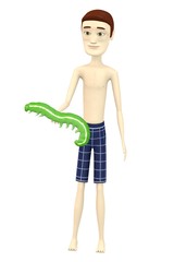 3d render of cartoon character with caterpillar