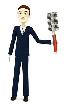 3d Render Of Cartoon Character With Hairbrush