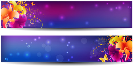 Two purple banners with lily flowers