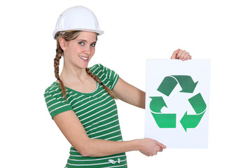 Woman with recycling symbol