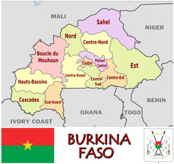Burkina Faso Africa emblem map  administrative divisions