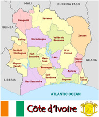Ivory Coast Africa emblem map  administrative divisions