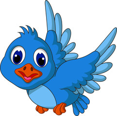 Funny blue bird cartoon flying