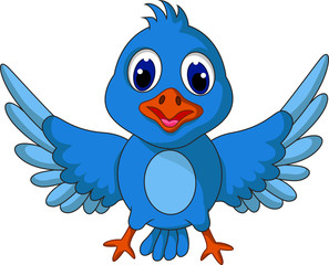 Funny blue bird cartoon posing