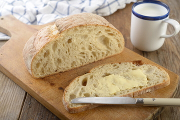 Bread with butter and milk