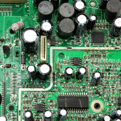 Green circuit board close up
