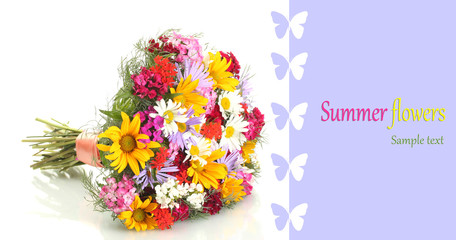Beautiful bouquet of bright  wildflowers isolated on white