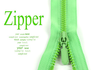 Bright green zipper isolated on white