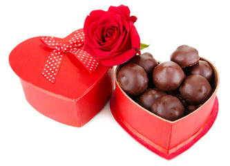 Chocolate candies in gift box, isolated on white