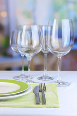 Table setting with glasses for different drinks