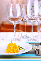 Table setting with glasses for different drinks