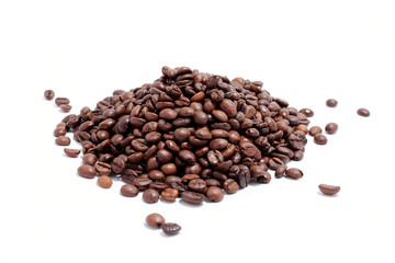 a pile of coffee beans on white background