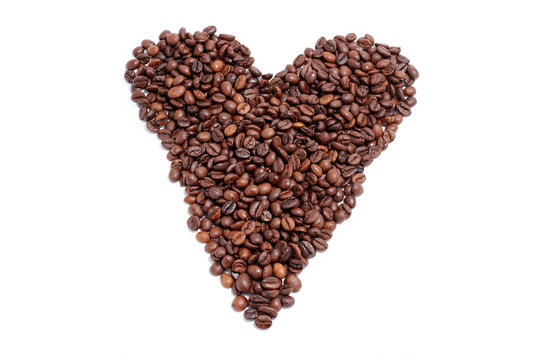 heart shape from coffee beans on white