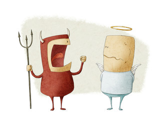 angry demon shouting an angel