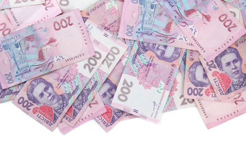 Pile of Ukrainian money, isolated on white