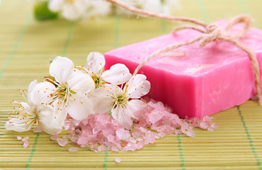 Natural handmade soap on bamboo mat