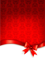 Holiday background with gift glossy bow and ribbon. Vector illus