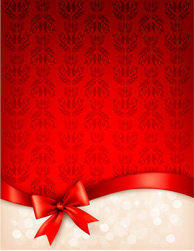 Holiday background with gift glossy bow and ribbon. Vector illus