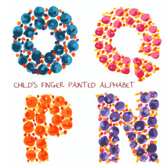 colorful funny paint alphabet o,q,p,n letters