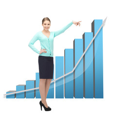 businesswoman pointing at big 3d chart