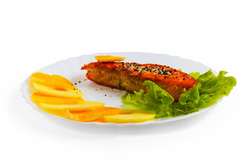 salad plate fish tasty boiled isolated on white background