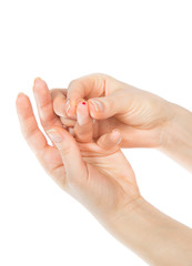 Diabetes hand prick finger blood specimens