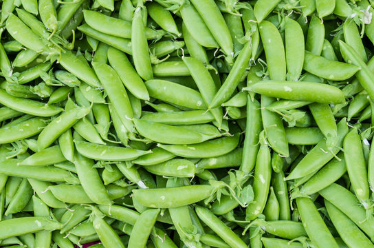 Fresh green peas at the market