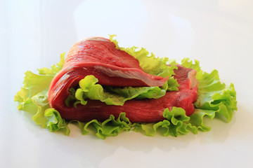 Raw steak of meat