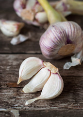 Segments of Garlic on the Wooden Table, selective focus