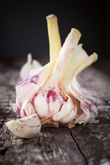 Fresh Garlic on the Wooden Table, selective focus