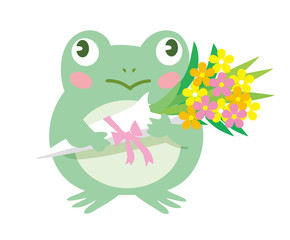 カエルと花束