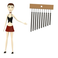 3d render of cartooon character with wind chimes