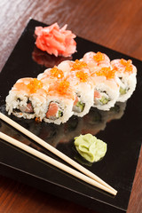 sushi with chopsticks