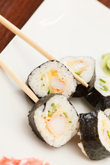 sushi with chopsticks