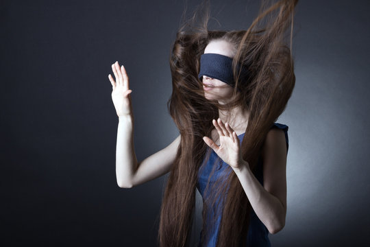 young woman blindfold