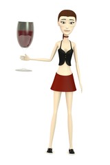 3d render of cartoon character with glass of wine