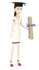 3d render of cartoon character with graduation cap and diploma