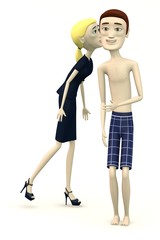 3d render of cartoon woman kissing swimmer