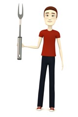 3d render of cartoon character with kitchen utensil